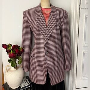 Jones New York Vintage Pink Houndstooth Blazer Jacket Wool Tailored Fit